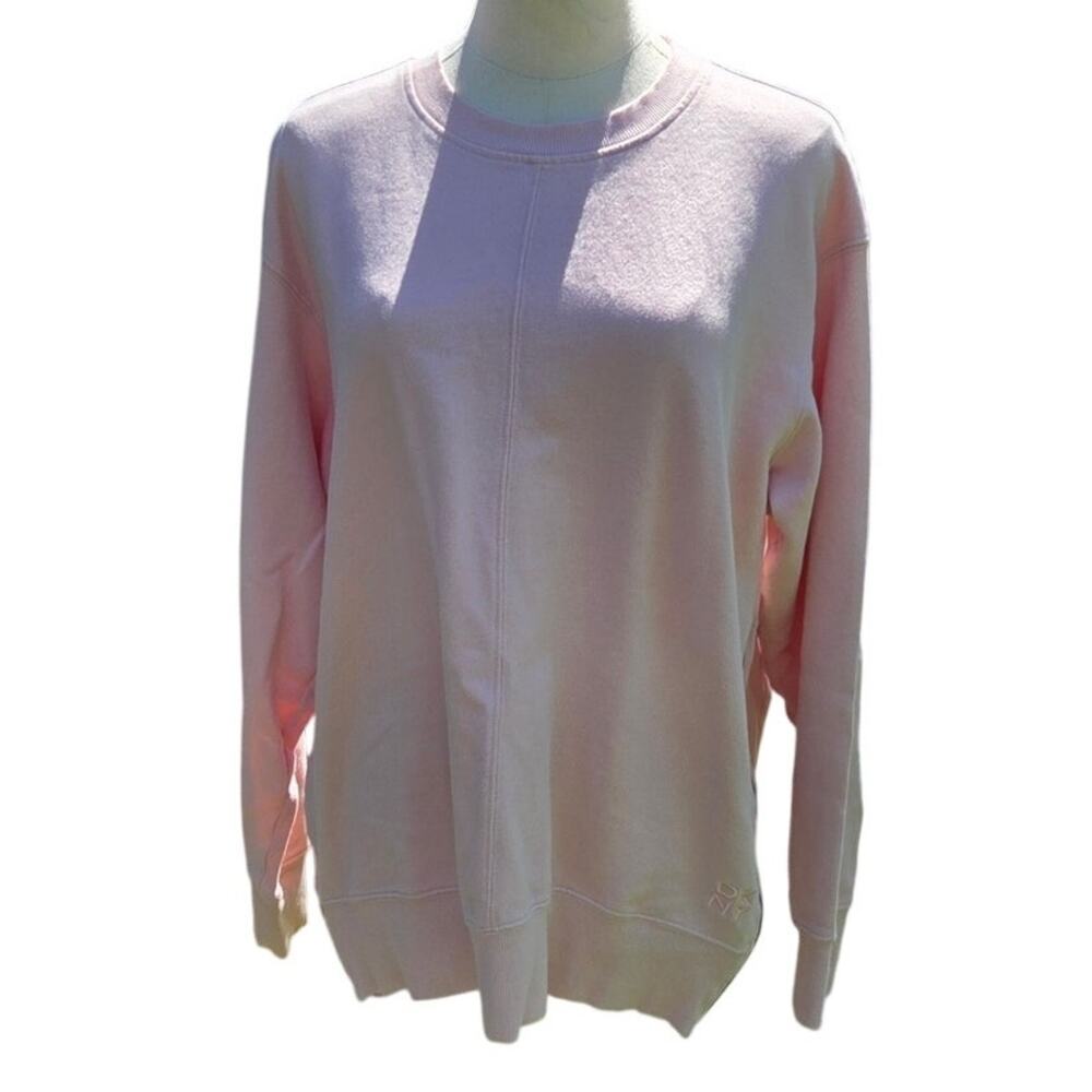 DKNY Sport Pink Crewneck Sweatshirt Back Pleated Side Zippers Womens Size L